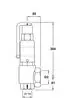 Sicherheitsventil von IMI Hydronic Engineering, vertikale Bauweise mit verschiedenen Anschluss Gewinden, maßstabsgetreue technische Zeichnung.